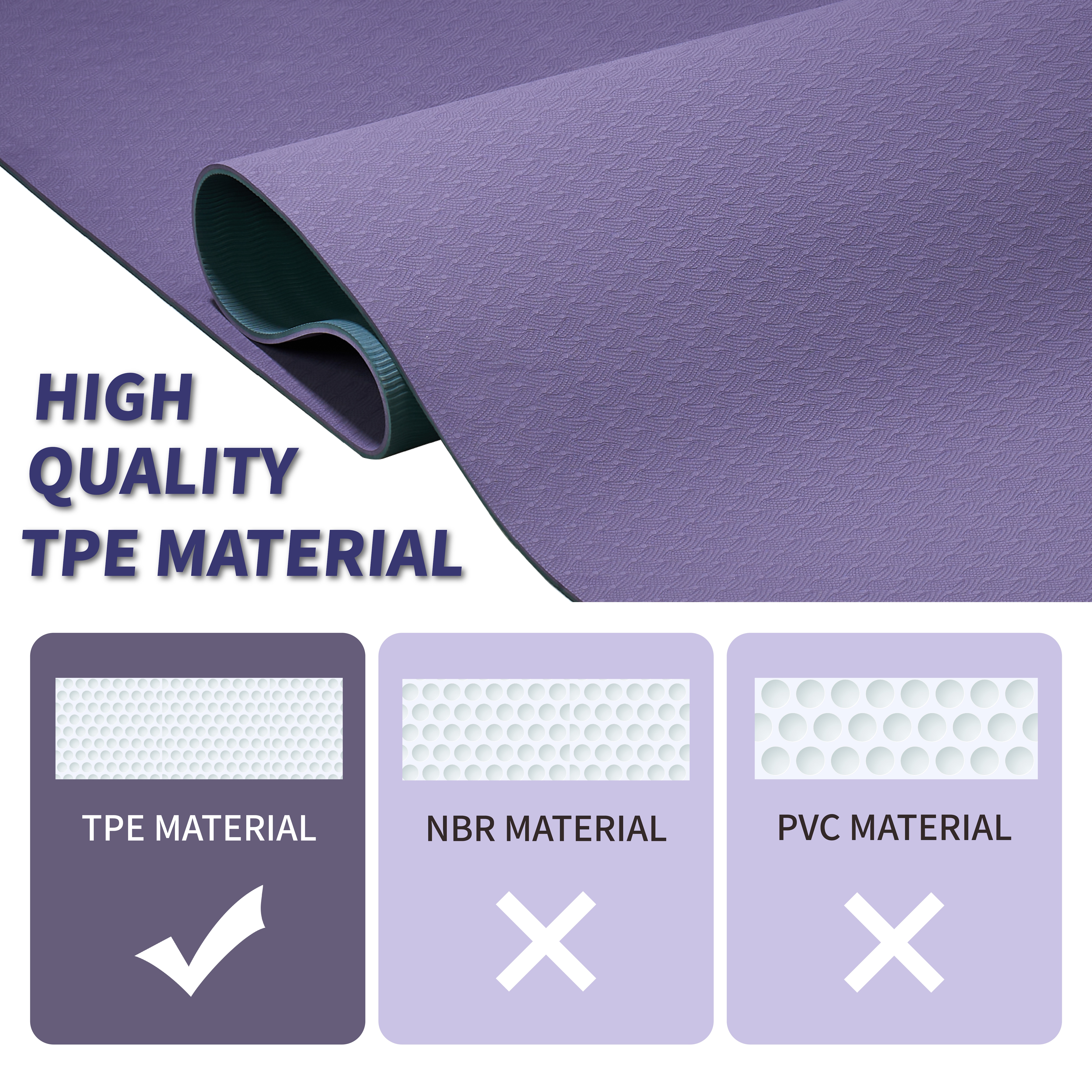 Yoga Mat, Exercise Yoga Mat With Non-Slip Design, Professional TPE Exericise Mat, 72" X 24" Multi-Purpose Workout Mat For Women, Pilates Fitness And Floor Exercises_voghion.com